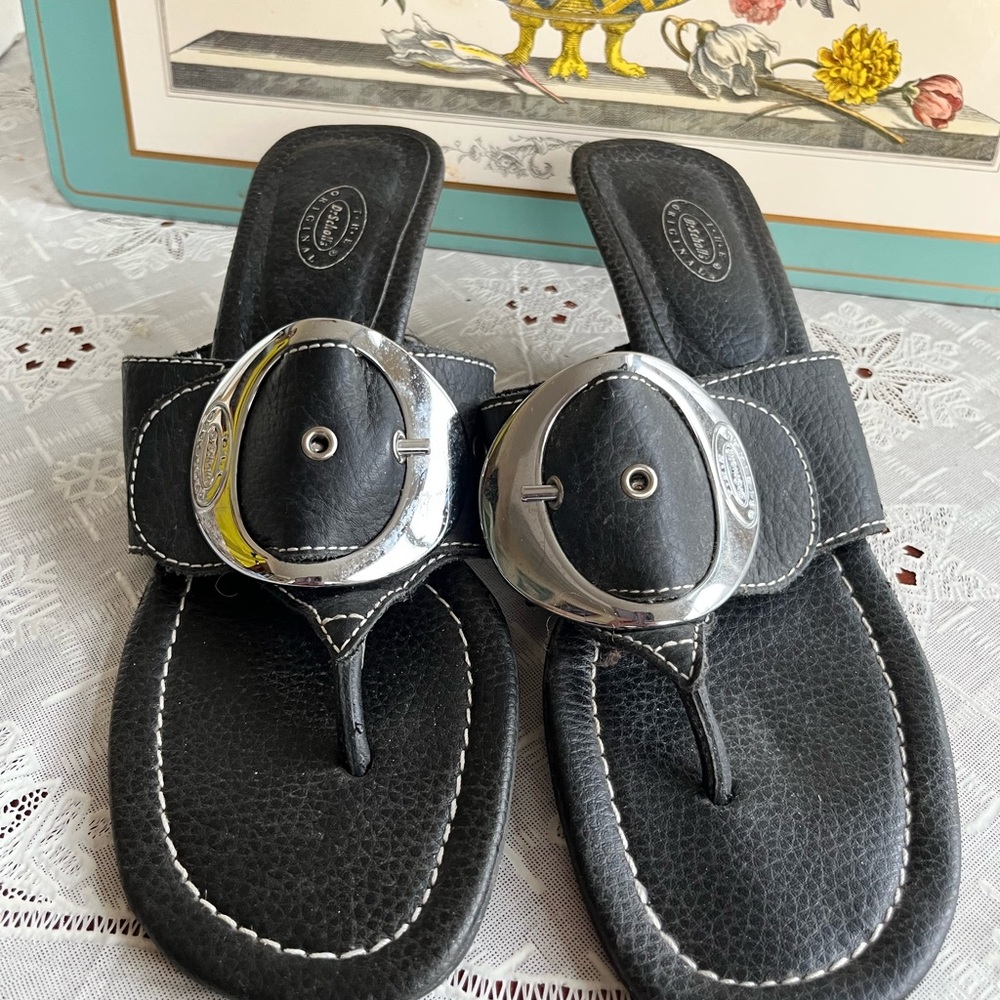Dr. Scholl's Leather Sandals with Silver Buckle